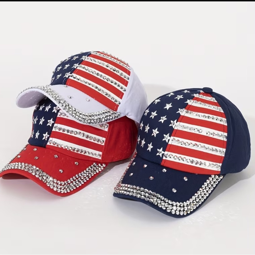 Red -Embellished American Flag Baseball Cap - Picture 3 of 5